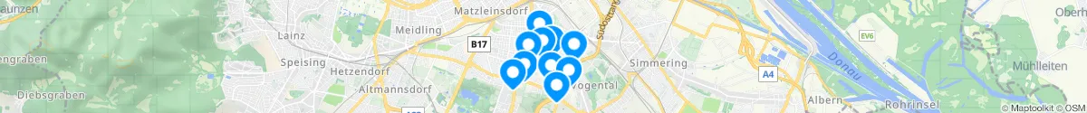 Kartenansicht für Apotheken-Notdienste in der Nähe von Favoriten (1100 - Favoriten, Wien)